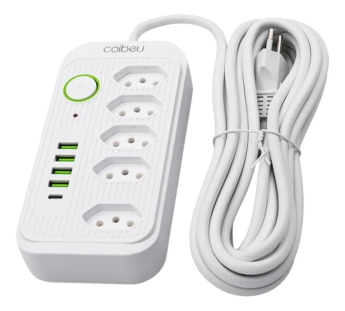 Extensão Elétrica 5 Tomada 4 Usb 1 Usb-c Cabo De 2 Metros Led Tripolar Tomadas Espaçadas Filtro De Linha Profissional Protetor Eletrônico Contra Surto Régua Energia